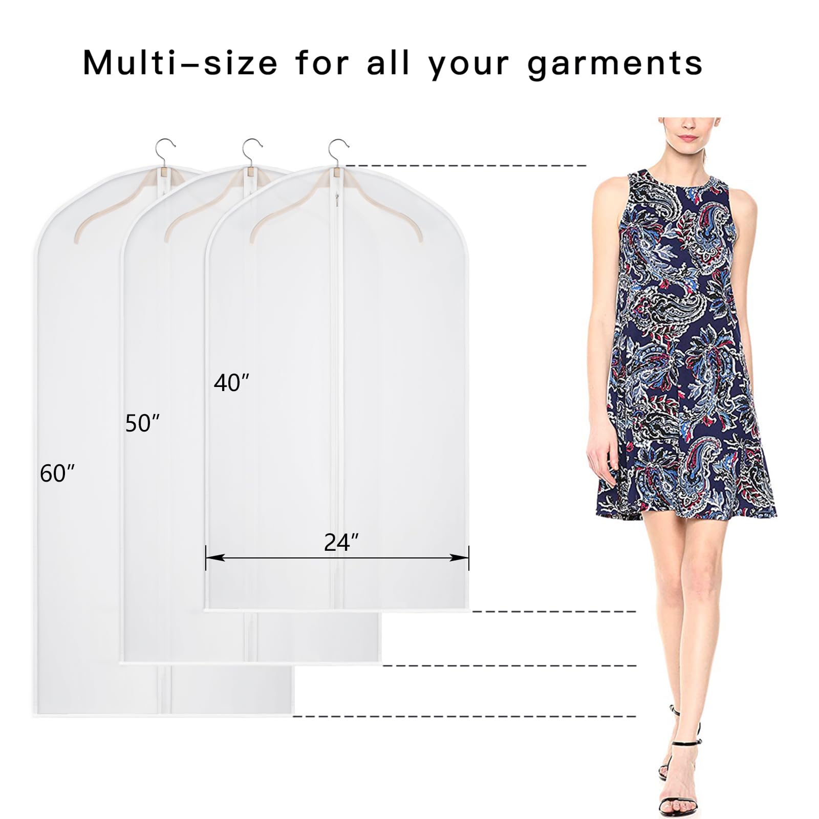 Univivi Kleidersäcke zum Aufhängen, 152,4 cm, zur Aufbewahrung, atmungsaktiver Staub für langes Kleid, Hochzeitskleid, Kleiderhüllen für Mäntel, Anzüge, Kleider (60 x 152 cm), 8 Stück