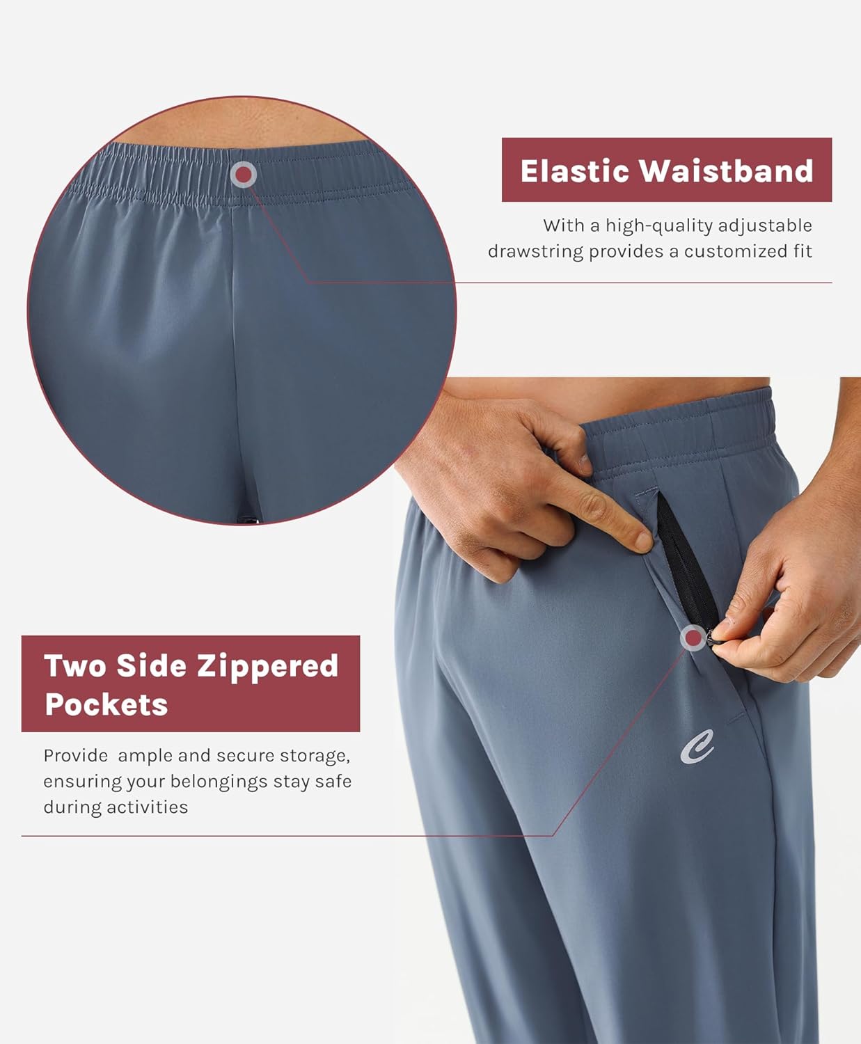 Cosmolle Men's Jogger Pants Lightweight Workout Running Tapered Joggers for Men with Zipper Pockets for Travel Casual - Image 5