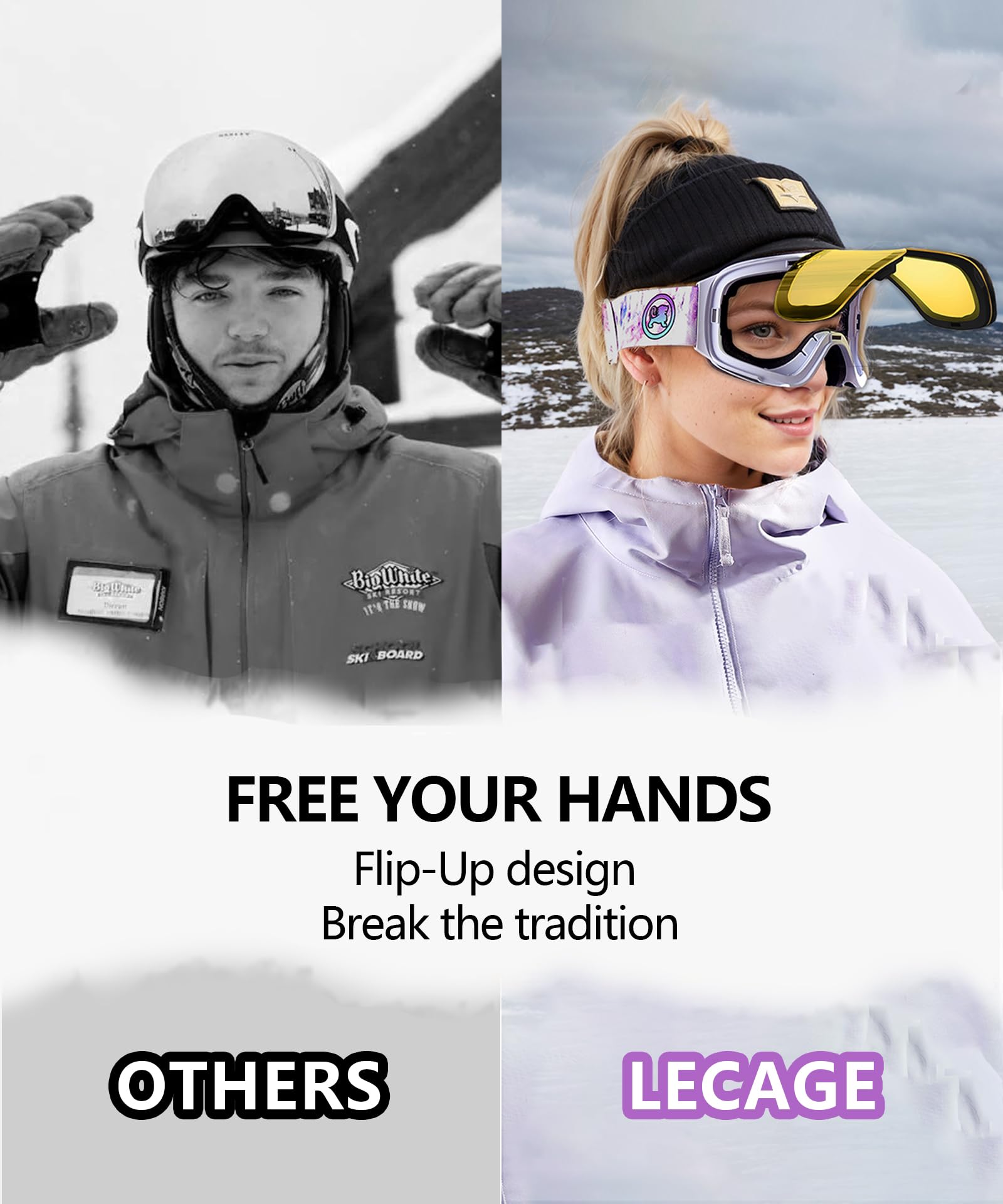 Lunettes de ski modulables sans monture avec lentille magnétique interchangeable, protection UV anti-buée pour homme et femme