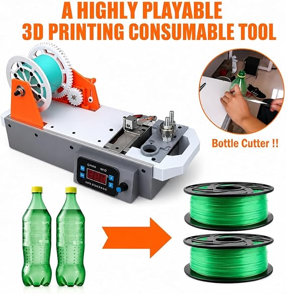 3D Printer Filament Maker Recycler Desktop Extruder with LCD Display for 1.75mm Filament from Plastic Bottles, Temperature and Speed Control