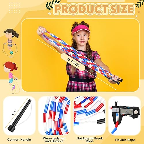 Miniatura 3 de Zubebe 16-foot Double Dutch Jump Ropes Segmented Skipping Colorful Beaded Ropes for Kids Adults Fitness Physical Education Gym Class School Sports