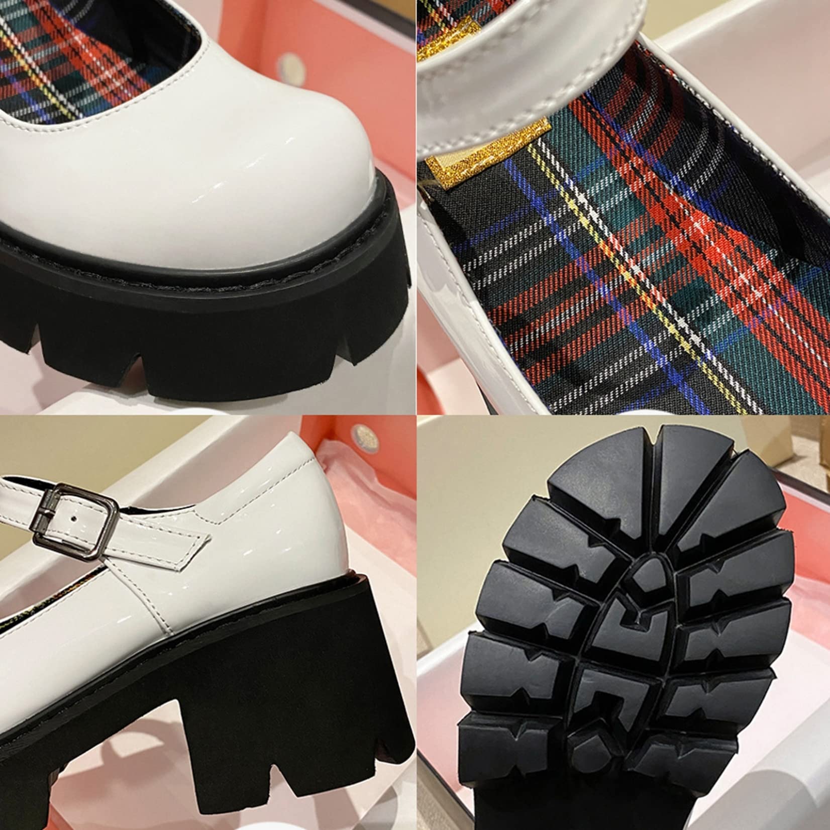 Femmes Chunky Plate-Forme Mary Jane Chaussures rétro Boucle Sangle Bout Rond Appartements Bouche Peu Profonde Japonais Doux Lolita Princesse Chaussures