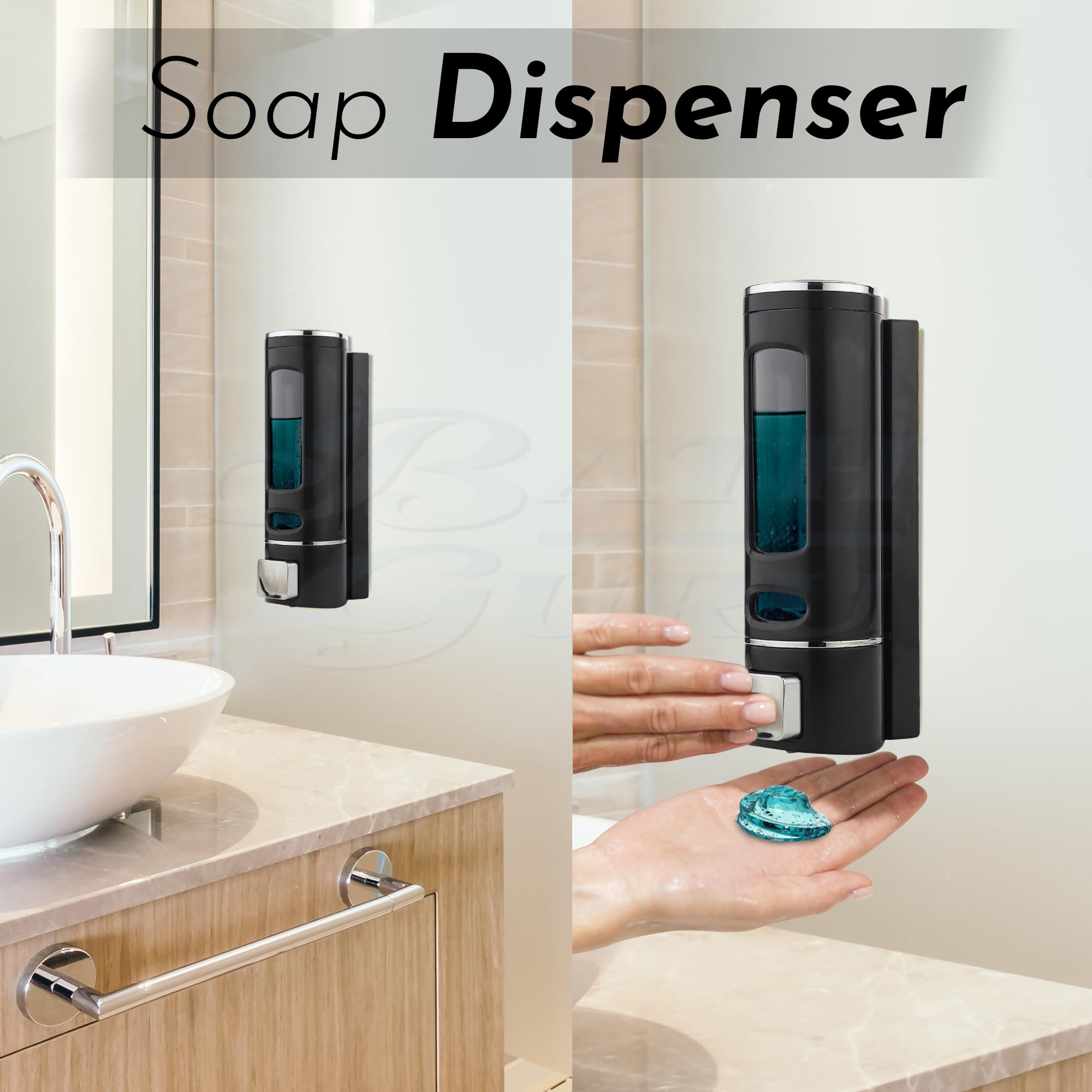 BATH GURU Liquid Sanitizer Shower Gel Dish Wash Soap Dispenser for Bathroom Kitchen Capsule Black 400Ml Pack of (2) (Material: Plastic) 1
