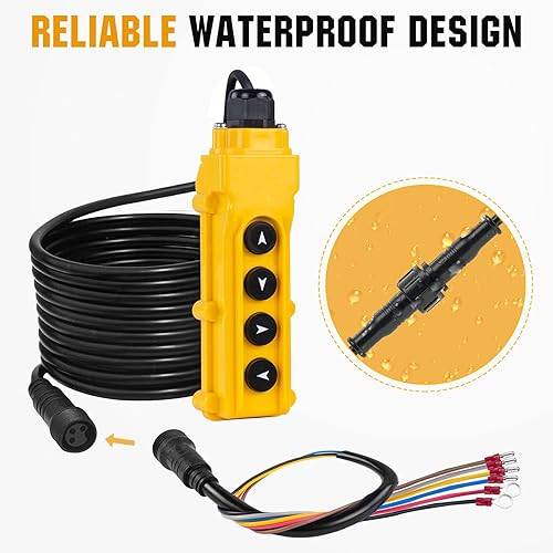 Miniatura 2 de ECO-WORTHY Interruptor de botón de grúa de elevación de 4 vías con cables de 15 pies, control remoto de remolque de descarga de 6 cables de 12 V