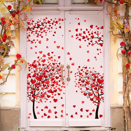Adhesivo decorativo para puerta del día de San Valentín, corazón, árbol, puerta, extraíble, romántico, corazón, árbol, puerta, para decoración de