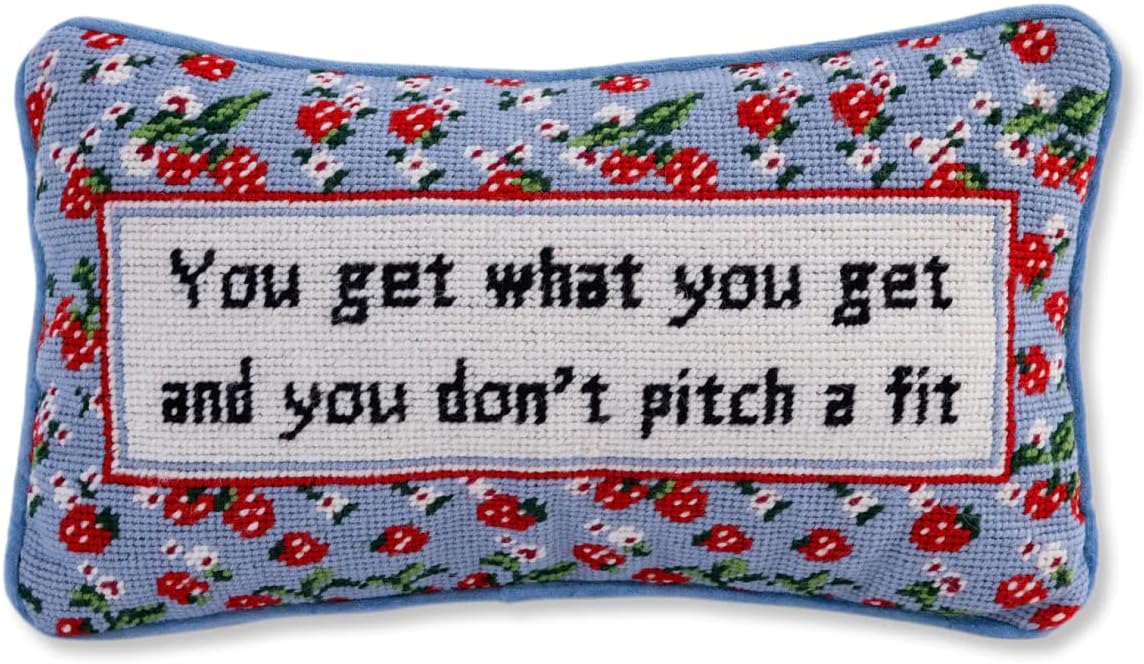 FURBISH Needlepoint Decorative Throw Pillow - Get What You Get - 9" x 15" - Small Embroidered Accent Pillow for Bed, Chair, Couch, Sofa - Eclectic Home Decor