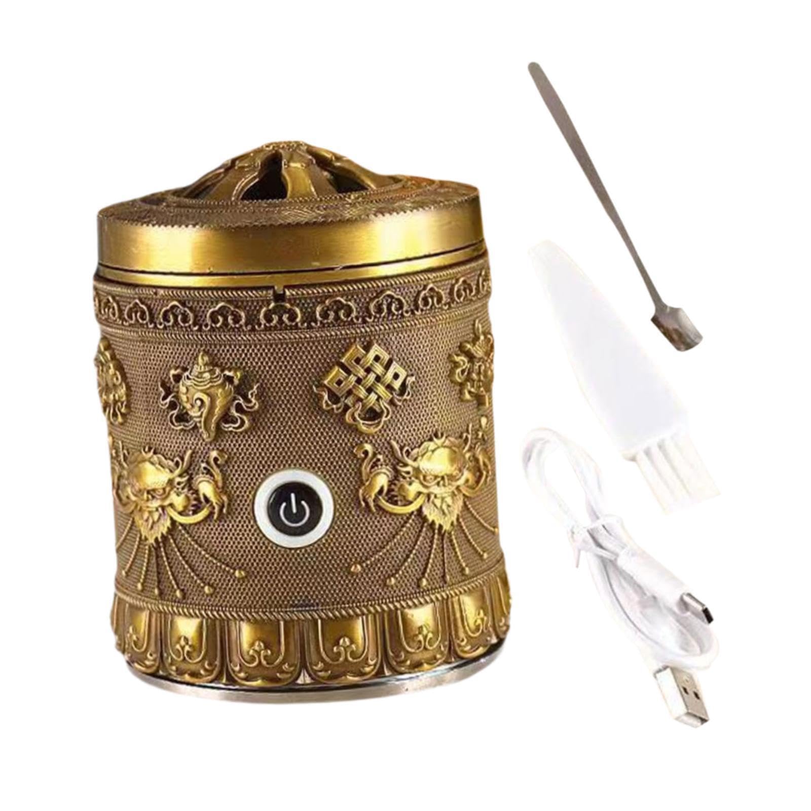 IOIUSKKU Ornamento in metallo per stanza, cucina, caffetteria, casa, porta incenso ricaricabile tramite USB, professionale, Bronzo, 7.5 x 10 cm
