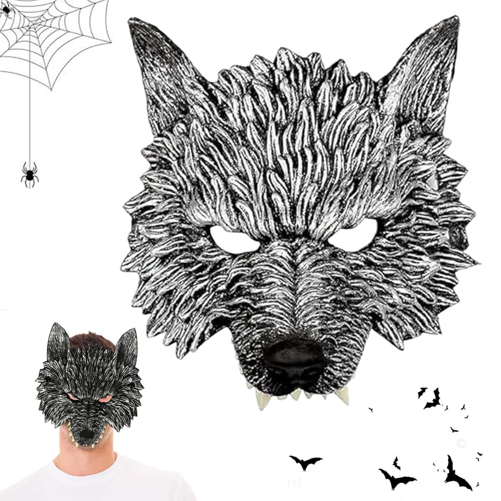 CDLIZW Máscara de Lobo,Máscaras de lobo animal para Halloween,Máscaras de Hombre Lobos, Máscara 3D de Media Cara para Disfraz de Mascarada - Máscara para Fiesta De Cosplay