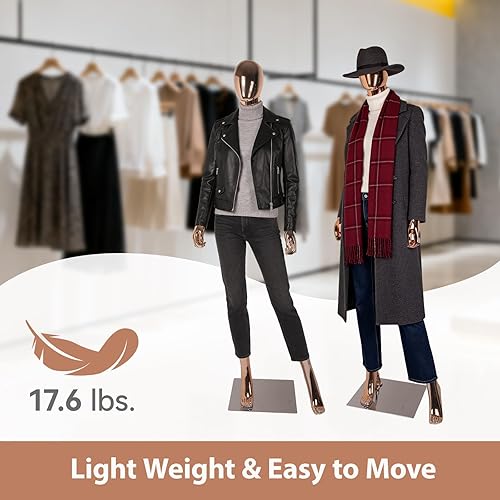 Miniatura 7 de Kinfant Maniquí femenino de cuerpo completo de oro rosa, elegante maniquí femenino alto con base de metal estable, pantalla de forma de vestido de