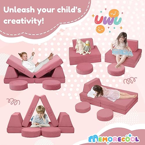 Miniatura 115 de MeMoreCool Sofá modular para niños de 1 a 3 años, 8 piezas de dinosaurio que brilla en la oscuridad, sofá de espuma para niños, juego convertible