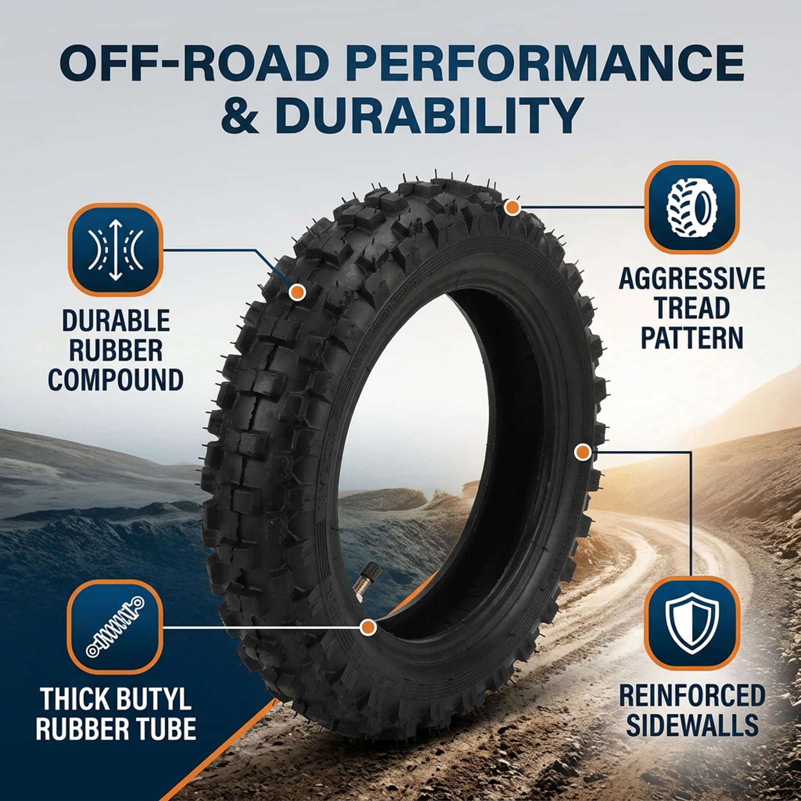 Neumático 2.50-10 con Cámara de Aire para Moto de Cross, Neumáticos Off Road de Caucho Butilo, Juego de Ruedas Antideslizantes, Diseño Engrosado Resistente al Desgaste para CRF50
