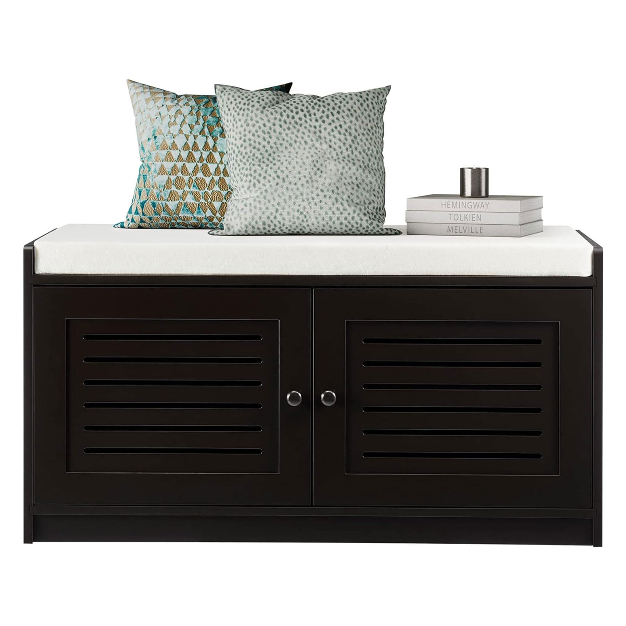 Sturdis Modern Shoe Storage Cushioned Seat Bench with Adjustable Shelves, Espresso