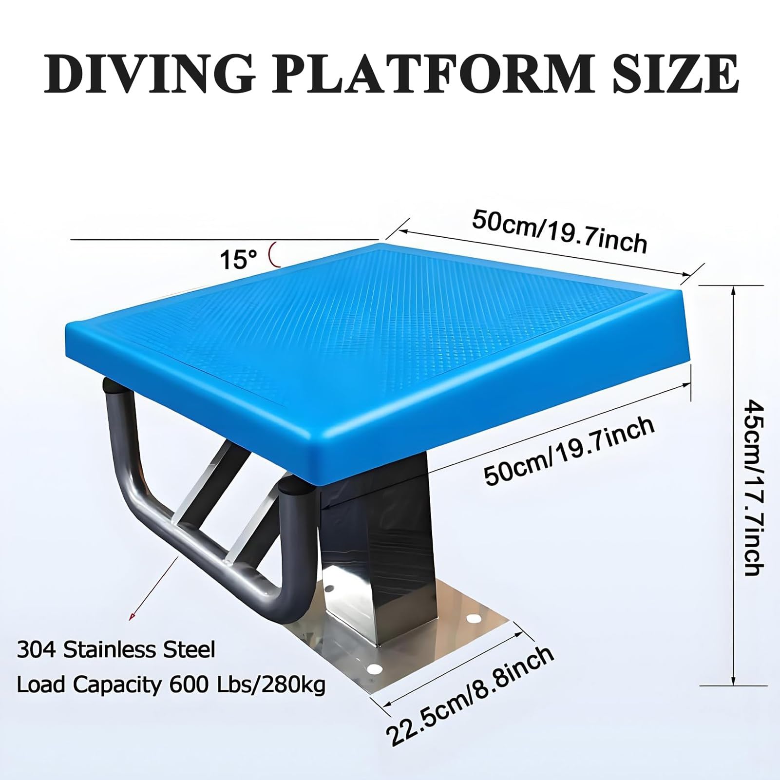 Piattaforma per Tuffi in Piscina,Trampolino per Tuffi,Superficie Antiscivolo in Acciaio Inox Inclinata a 15°,Portata 600Lbs/280kg per Trampolino da Piscina e Piattaforma Competizione di Nuoto