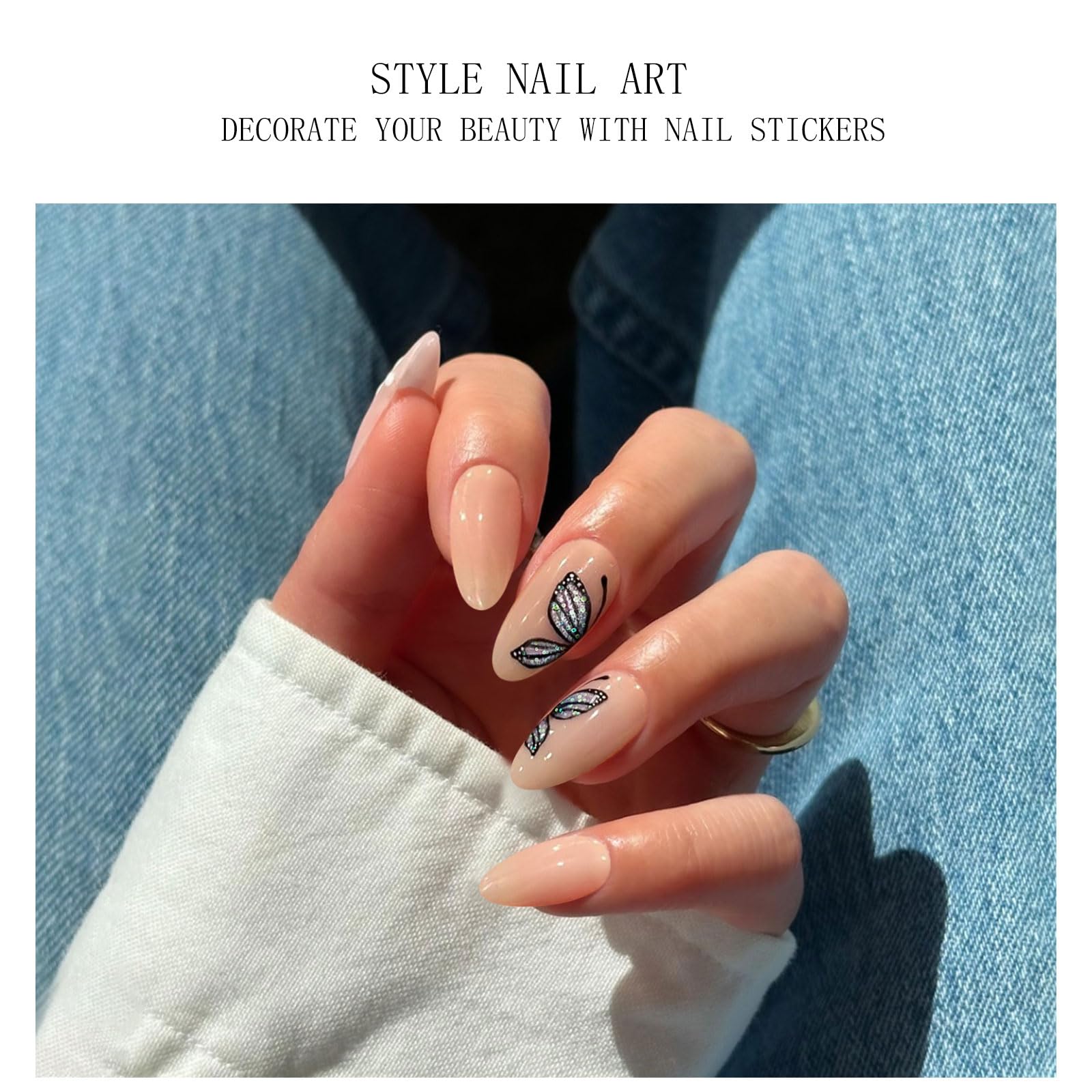 JMEOWIO Nagelfolie UV-härtend – Blaues Katzenauge Mit Schmetterling Design – Gel-Nagelsticker Für DIY Nail Art