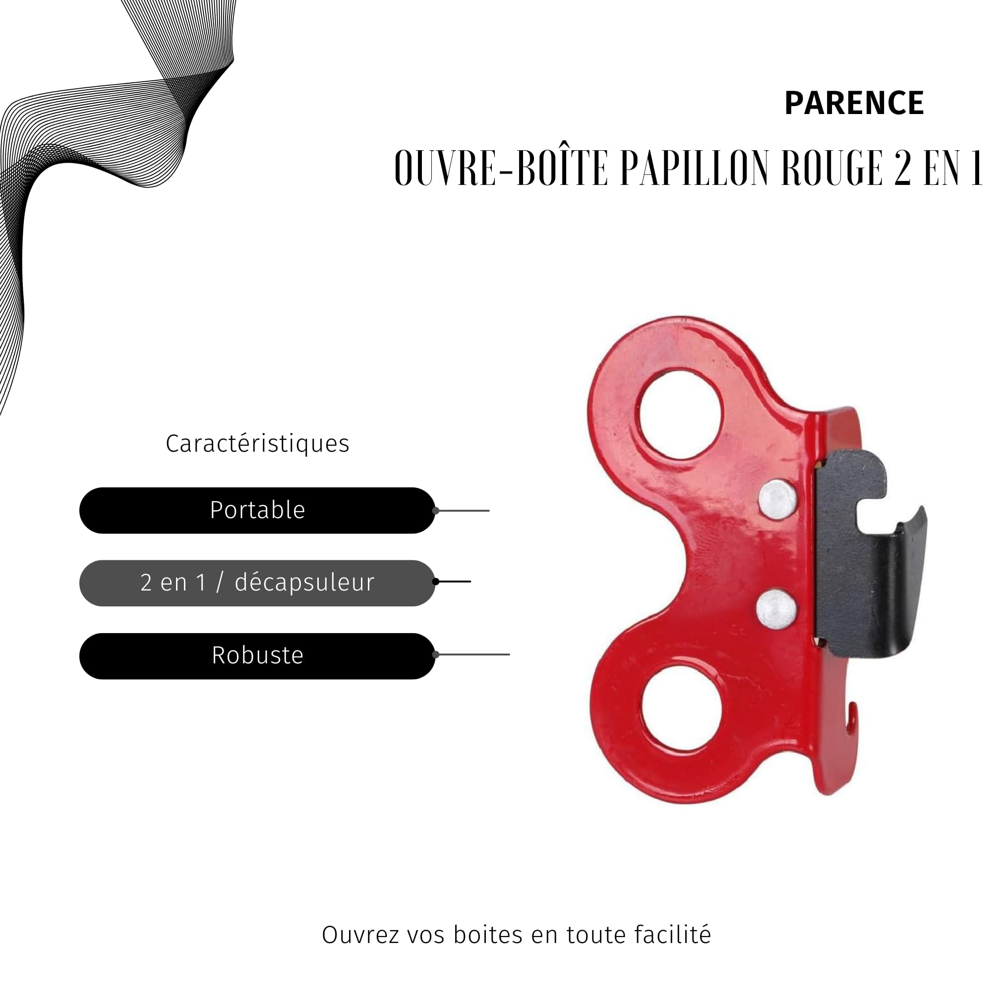 Ouvre-Boîte Papillon Rouge 2 en 1 - Compact et Polyvalent - ouvre boite et canette - cuisine pique nique camping - randonnée - Décapsuleur)