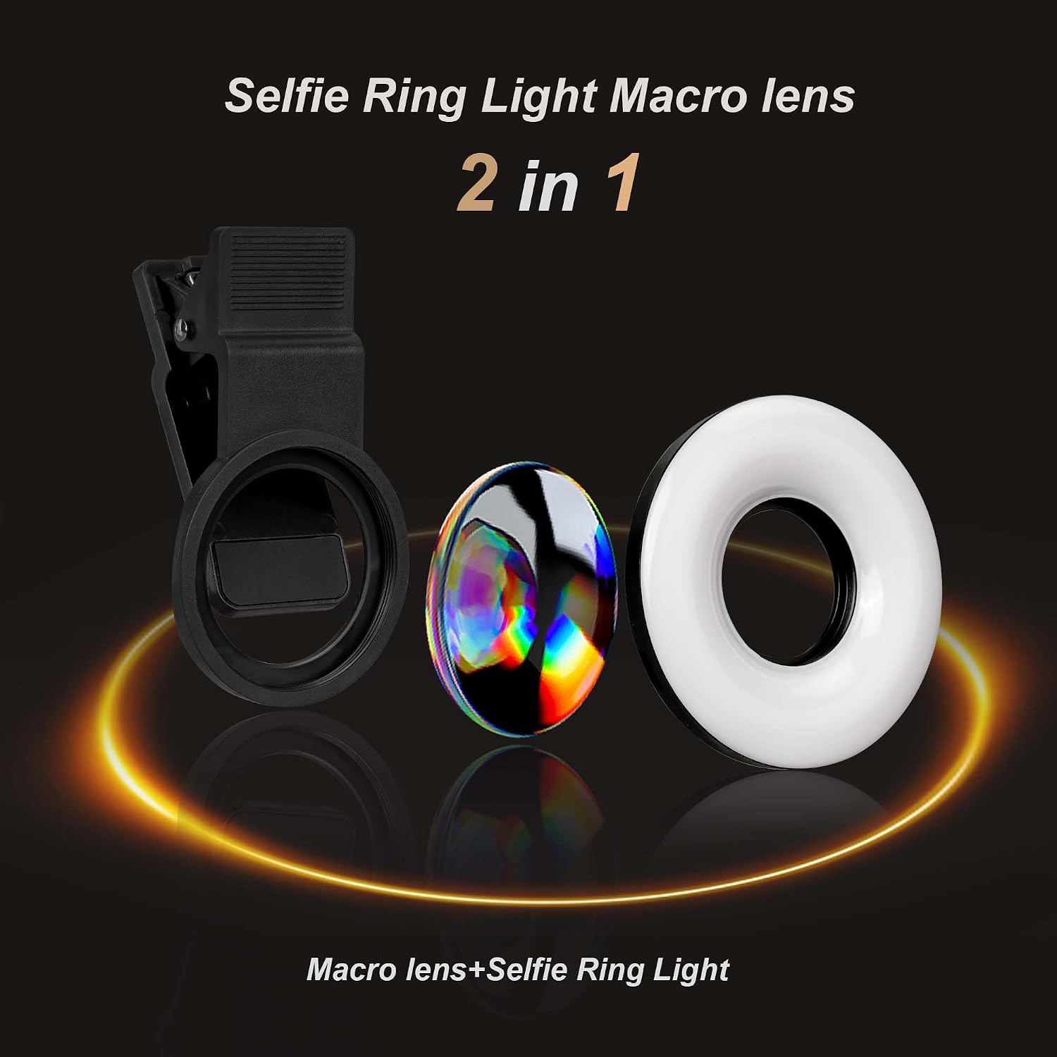 Macro Lens for iPhone and Android with Mini Clip Ring Light, Portable Rechargeable Dimming, for Smart Phone Photography, Camera Video Recording, VLOG