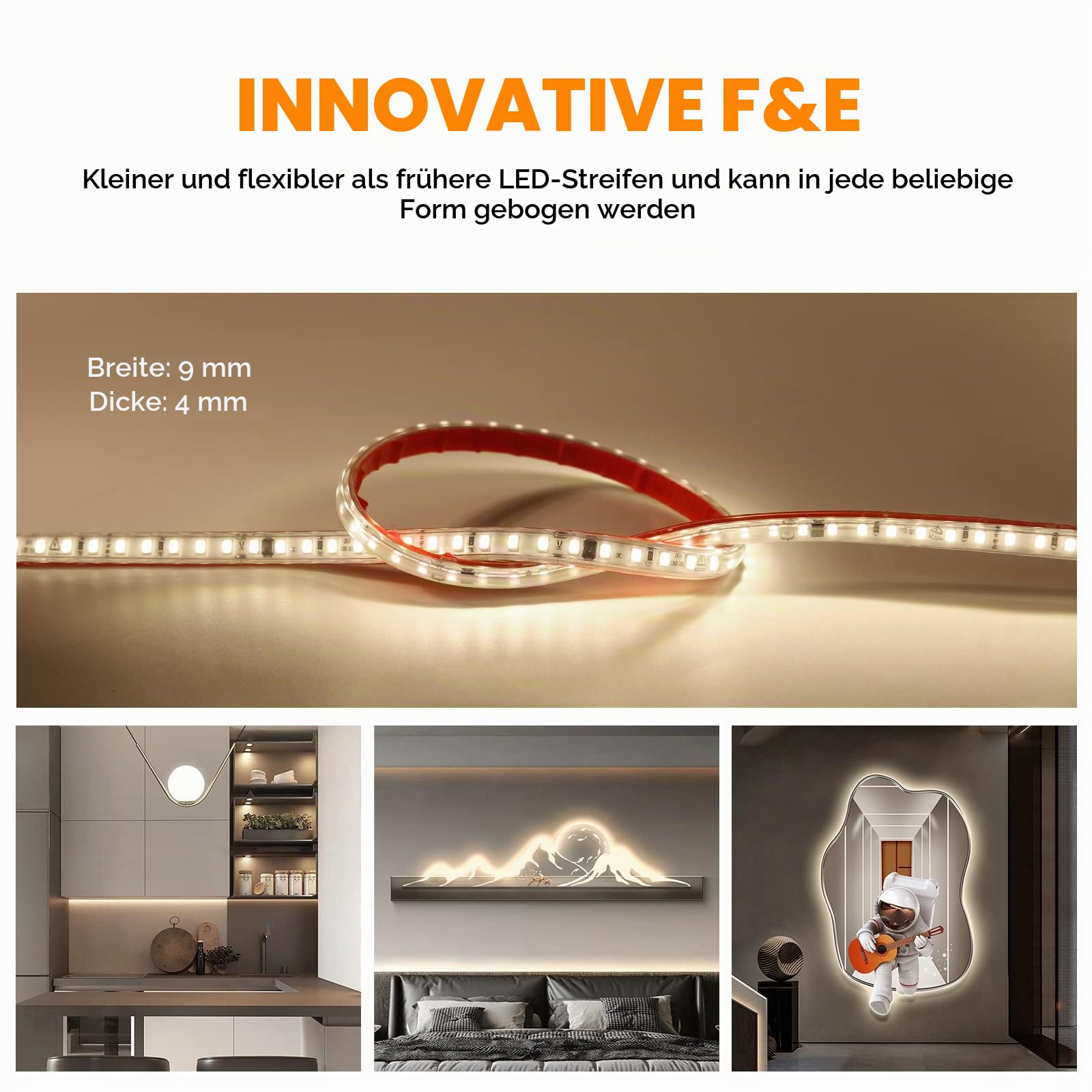 pcning LED Streifen 230V Direktanschluss 10M Warmweiss, Sehr Hell LED Strip Selbstklebend mit Schalter 10 Meter IP67 Wasserdicht Lichtstrip (Warmweiß, 10M)