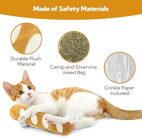 Miniatura 4 de PETFUTURE Juguete de baguette naranja pardusco, juguete para gatos de interior, juguetes de gato con hierba gatera, juguetes de felpa para gatos,