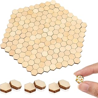 200 Pcs Unfinished Wood Hexagon Pieces Unfinished Wood Cutout Hexagon Shape Blank Slices for Craft DIY Projects