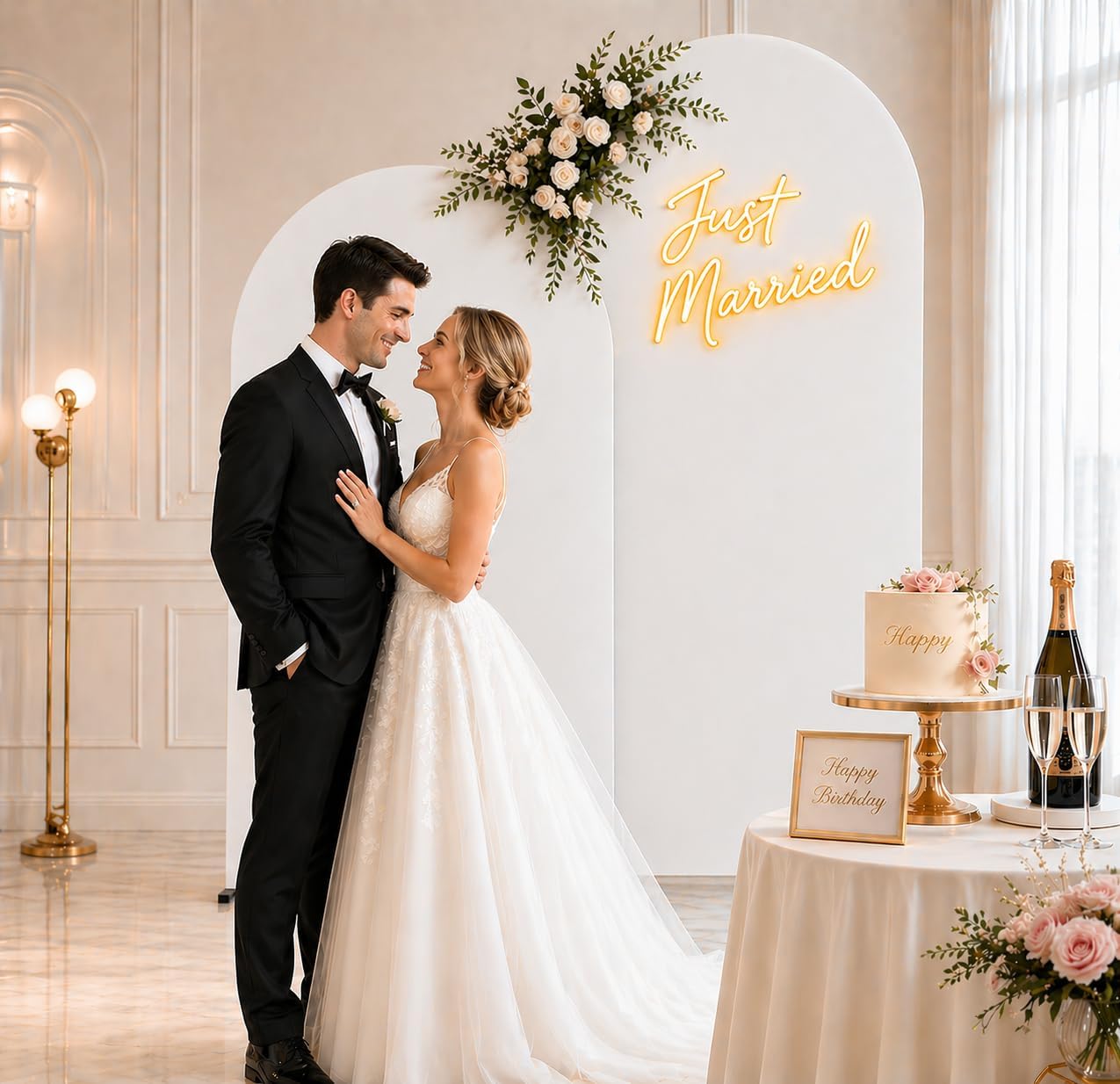 2 Pack Metal Arch Backdrop Stand and Cover Set (6FT / 7.2FT), Backdrop Arch Stand with White Arch Backdrop Cover