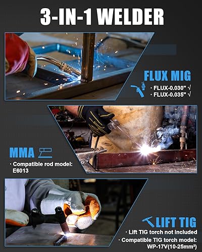 Miniatura 16 de AZZUNO Soldador MIG 145A, 110V/220V Voltaje Dual 4 en 1 Gas/Gasless Flux Core MIG Soldador/Lift TIG/Stick Máquina de soldar, soldador