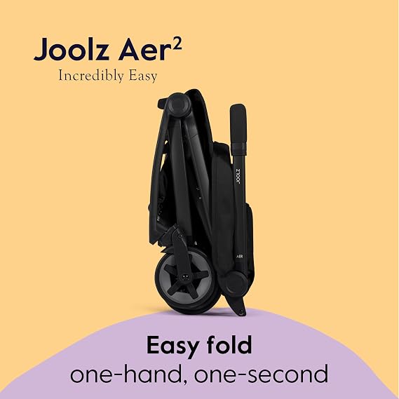 Joolz Aer2 Lightweight Travel Stroller for Baby & Toddler One-Hand Fold, Compact Carry-On Airplane Approved, Reclining Seat, UPF 50+ Canopy, Travel Pouch, Baby Net Space Black