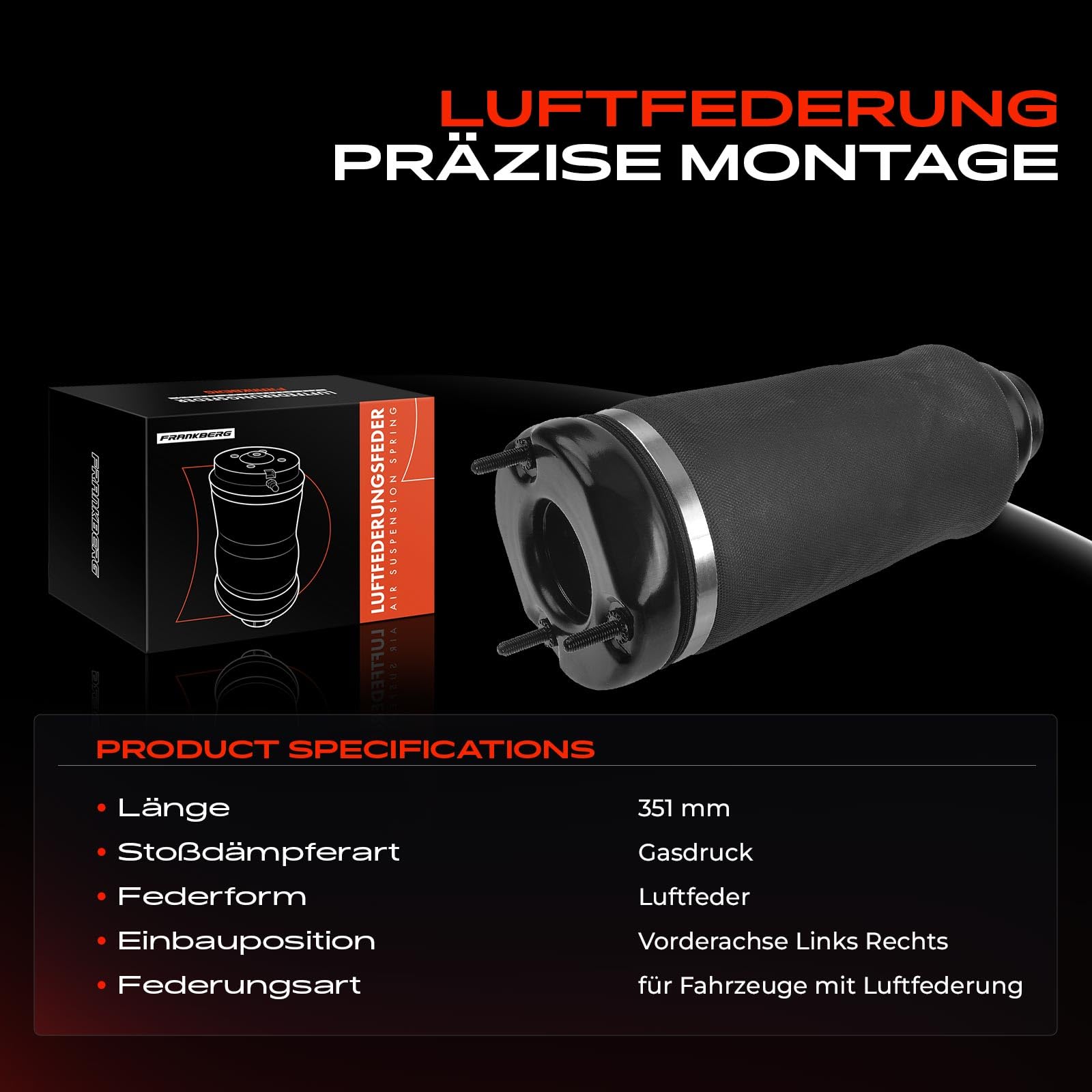 Frankberg 1x Luftfederung Luftfeder Luftfederbälge Vorderachse Links oder Rechts Kompatibel mit R-Klasse V251 W251 R280 R300 R320 R350 3.0L 3.5L 2006-2014 Replace# 2513203113