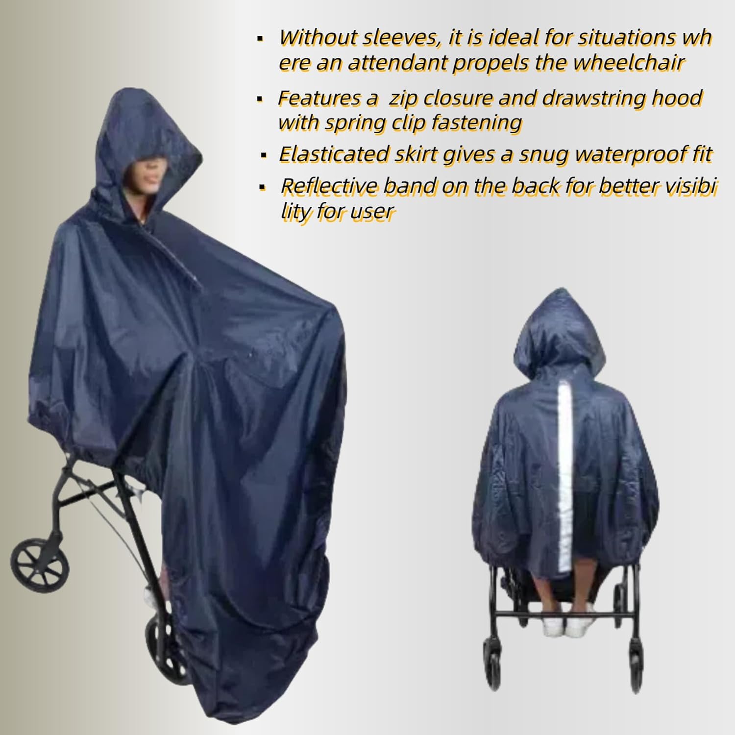 Wheelchair Poncho adult - Waterproof Rain Poncho for Men, Extra Long with Elastic Band Edge, Ideal for Wheelchair, Navy Color, Perfect Rain Cover & Scooter Cover - Image 9