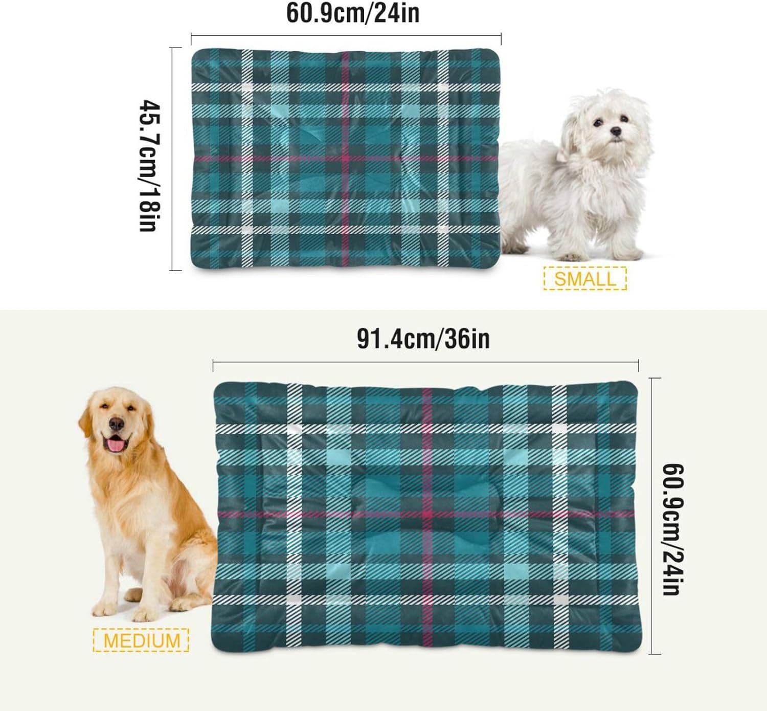 review Cyan Plaid Crate Pet Bed, Portable Washable Dog Cat Mat, Soft Comfortable Pet Mattress with Non-Slip Bottom for Dogs Cats Sleeping, 24 x 18 Inch
