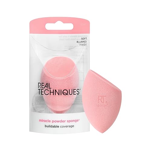 Real Techniques Miracle Powder Sponge for Blending, Setting & Blurring with Velvet Finish – Use Dry or Damp – For Foundation, Blush, Bronzer – Cruelty-Free, Latex-Free, Vegan - pink