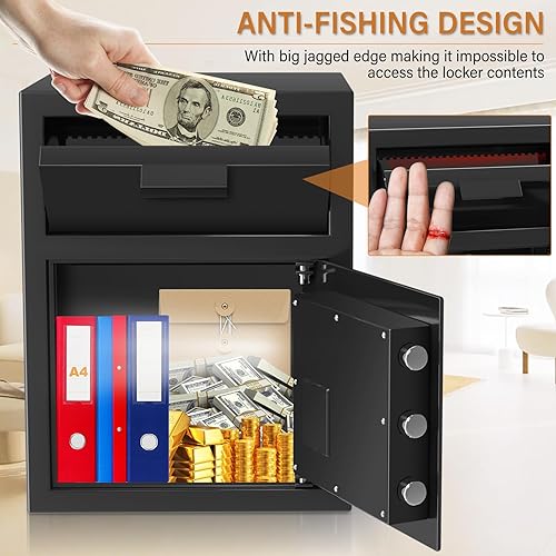 Miniatura 3 de Caja fuerte de depósito para negocios, caja de seguridad antirrobo de 2.6 pies cúbicos con teclado digital, caja fuerte ignífuga con carga frontal