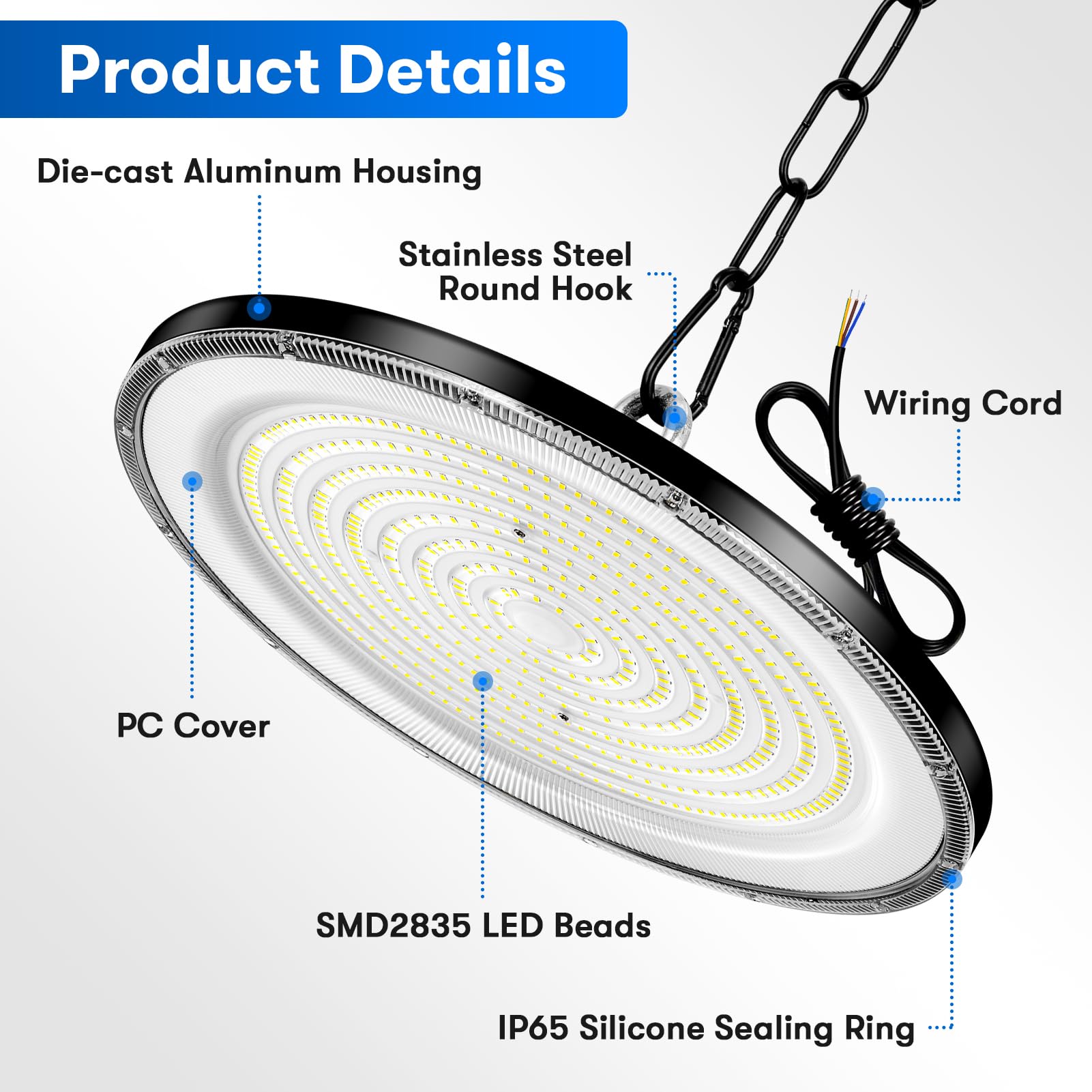 20Pack 800W Led UFO High Bay Light Cold White 6500K 80000lm AC 210-220V IP65 Waterproof Shop Lights for — view 4