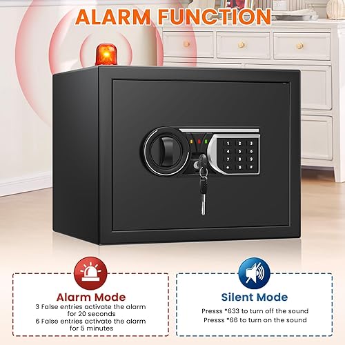 Miniatura 4 de Caja fuerte para el hogar de 1.6 pies cúbicos con bolsa impermeable ignífuga, caja de seguridad digital con sistema de alerta inteligente y estante
