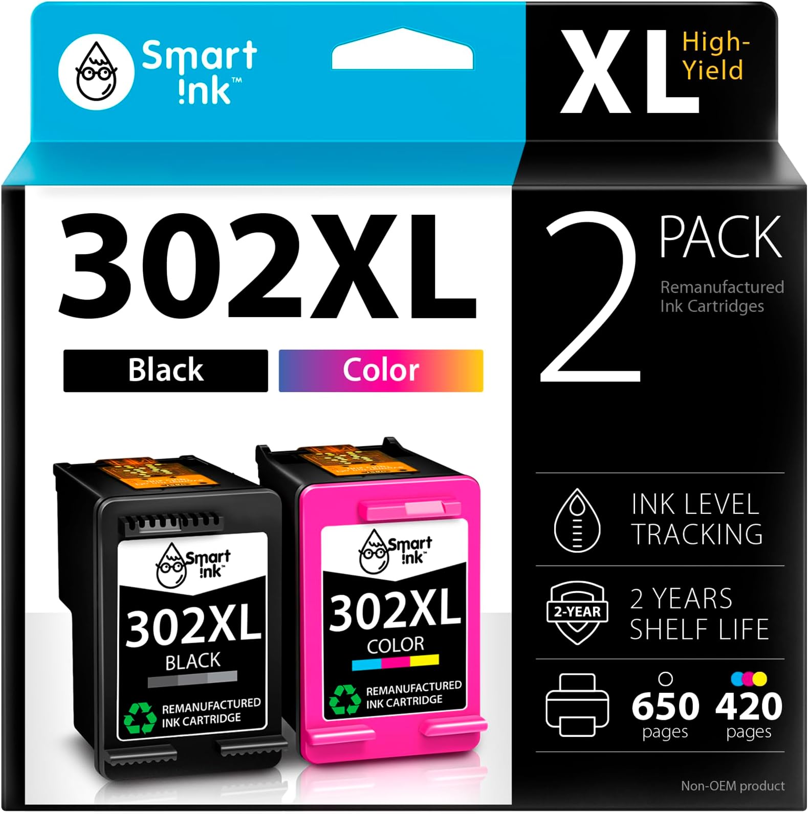 Remanufactured Ink Cartridge Replacement for HP 302 XL 302XL 2 Combo Pack (Black & Tri-Color) use with DeskJet 1110 1112 2130 3630 3632 Envy 4510 4516 4520 4522 4525 OfficeJet 3830 4655 5220