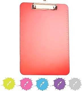 Plastic Clipboard Standard Size Red, Translucent Low Profile Clip Board, Hangable Clipboard, 12.7” x 9”, Holds 100 Sheets,...