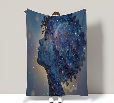 Blanket Throw Dreamy Galaxy Female Avatar Fleece Blanket, 150x200cm Fluffy Soft Warm 3D Printed Blue Flannel Blankets Bedspread for Bed Sofa Settees Chair Office