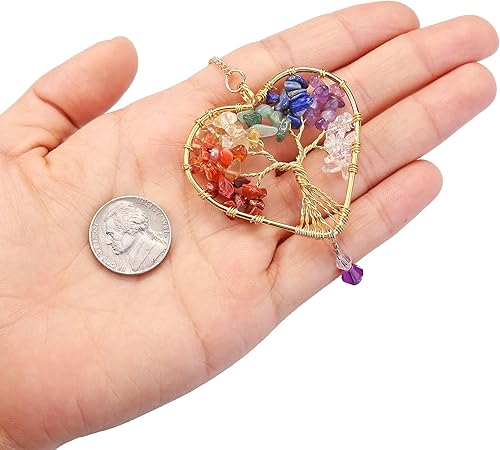 Miniatura 4 de MANIFO Corazón 7 cristales de chakras árbol de la vida atrapasoles arco iris fabricantes de cristal de cristal atrapasoles adorno colgante para