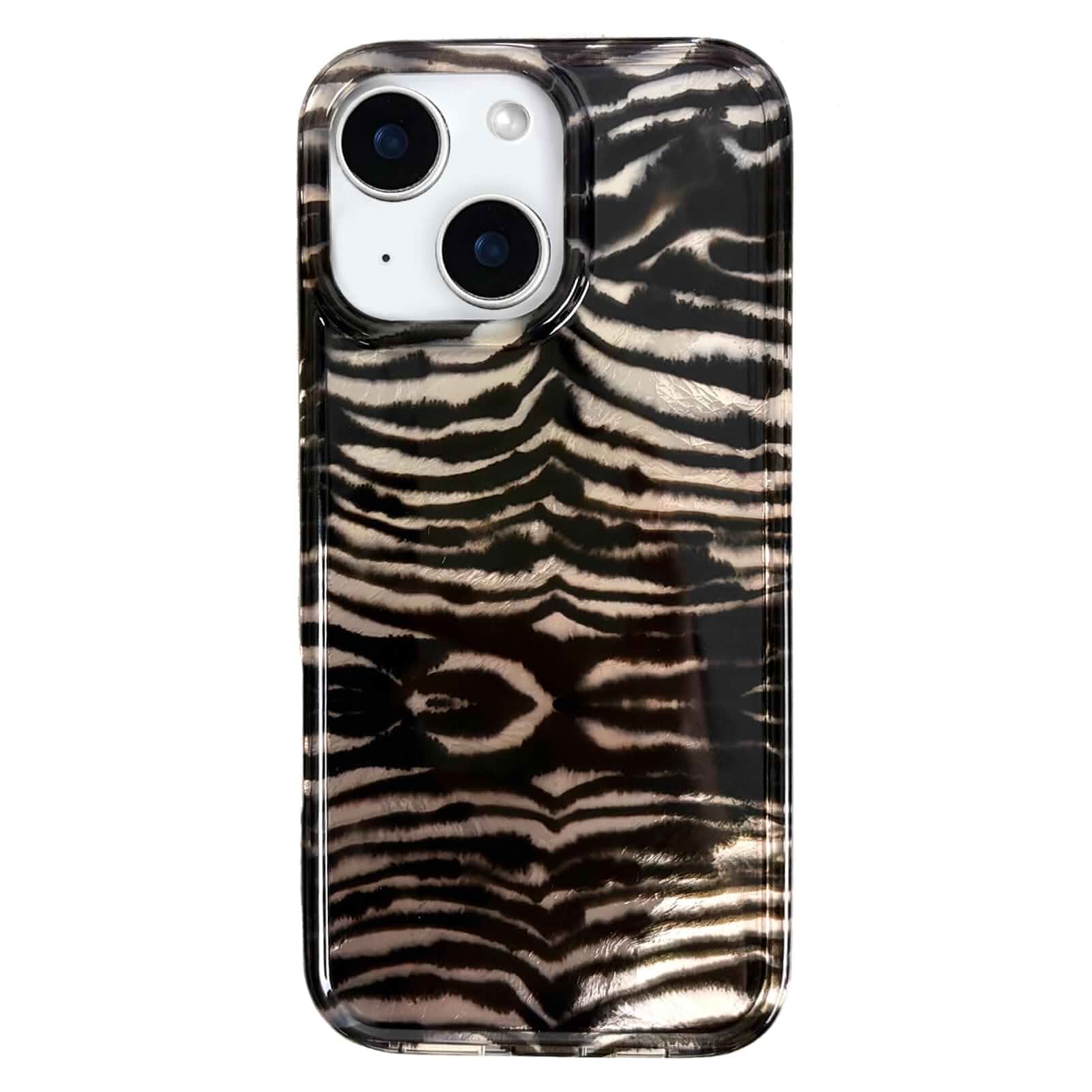 for iPhone 15 Cute Zebra Print Glitter Case Retro Sparkly Animal Design,Soft TPU Shockproof Bumper Protective,Aesthetic Slim Case,for Women Men Girls,Black