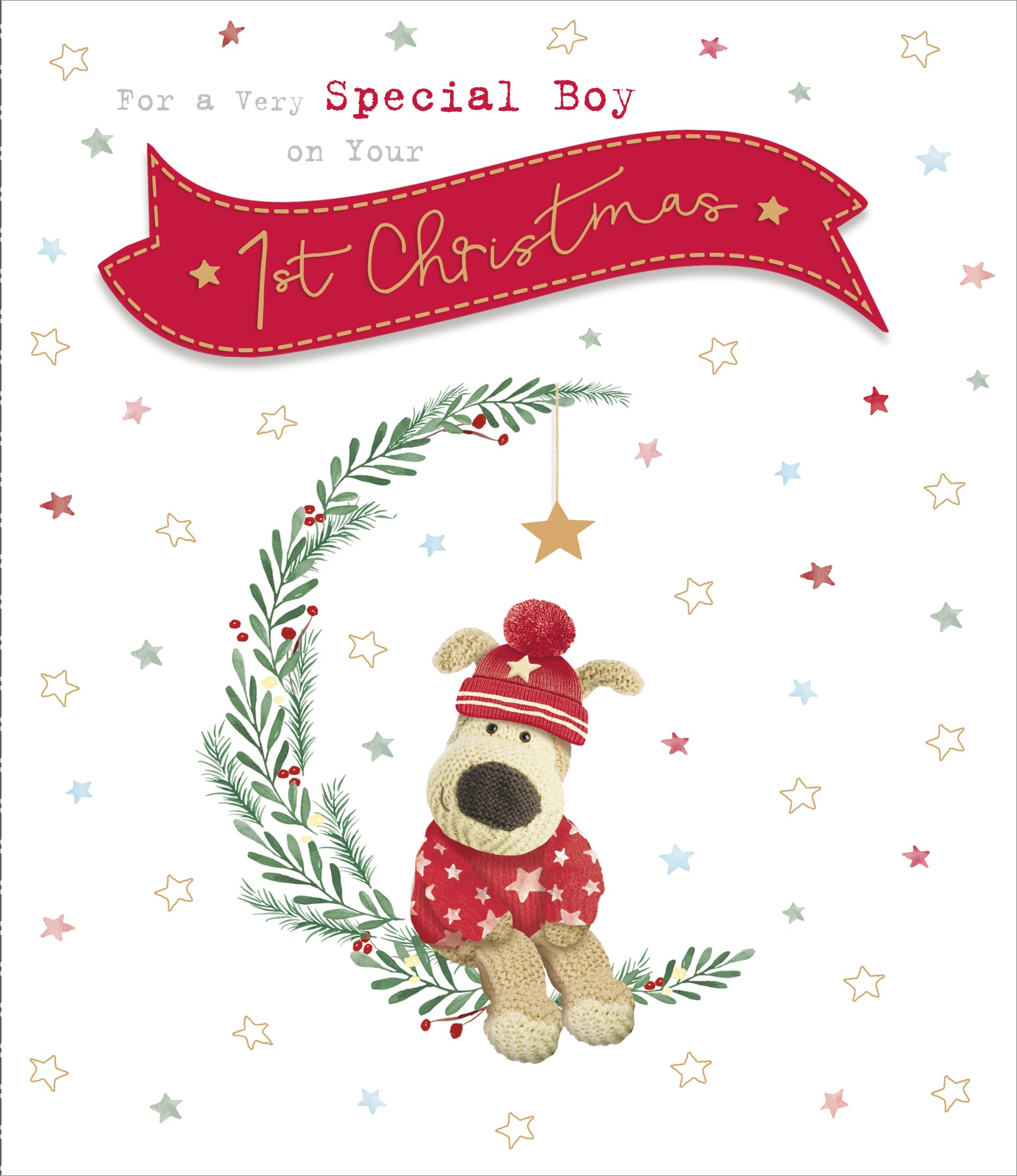 Boofle Biglietto Di Auguri Natale Per Figlio – Design Carino Con Lamina Oro E Nastro