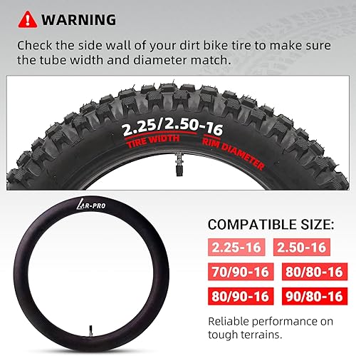 Miniatura 2 de AR-PRO 2.25/2.50-16 Tubos Interiores para Bicicletas de Dirt con Válvula Recta TR4, 70/90-16 Tubos Interiores de Motocicleta Todoterreno de Servicio