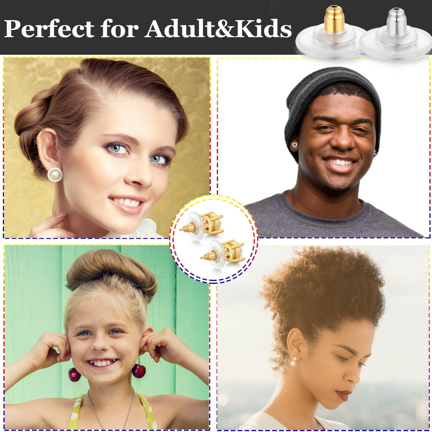 3 Pairs Locking Earring Backs for Studs Heavy Droopy Earrings - 925 Sterling Silver 18K White Gold Plated Secure Earring Backings Replacements, Hypoallergenic Comfortable Multicolor - Image 8