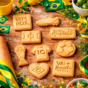 Kit 9 Cortador Marcador Biscoito Brasil Copa Futebol Forma