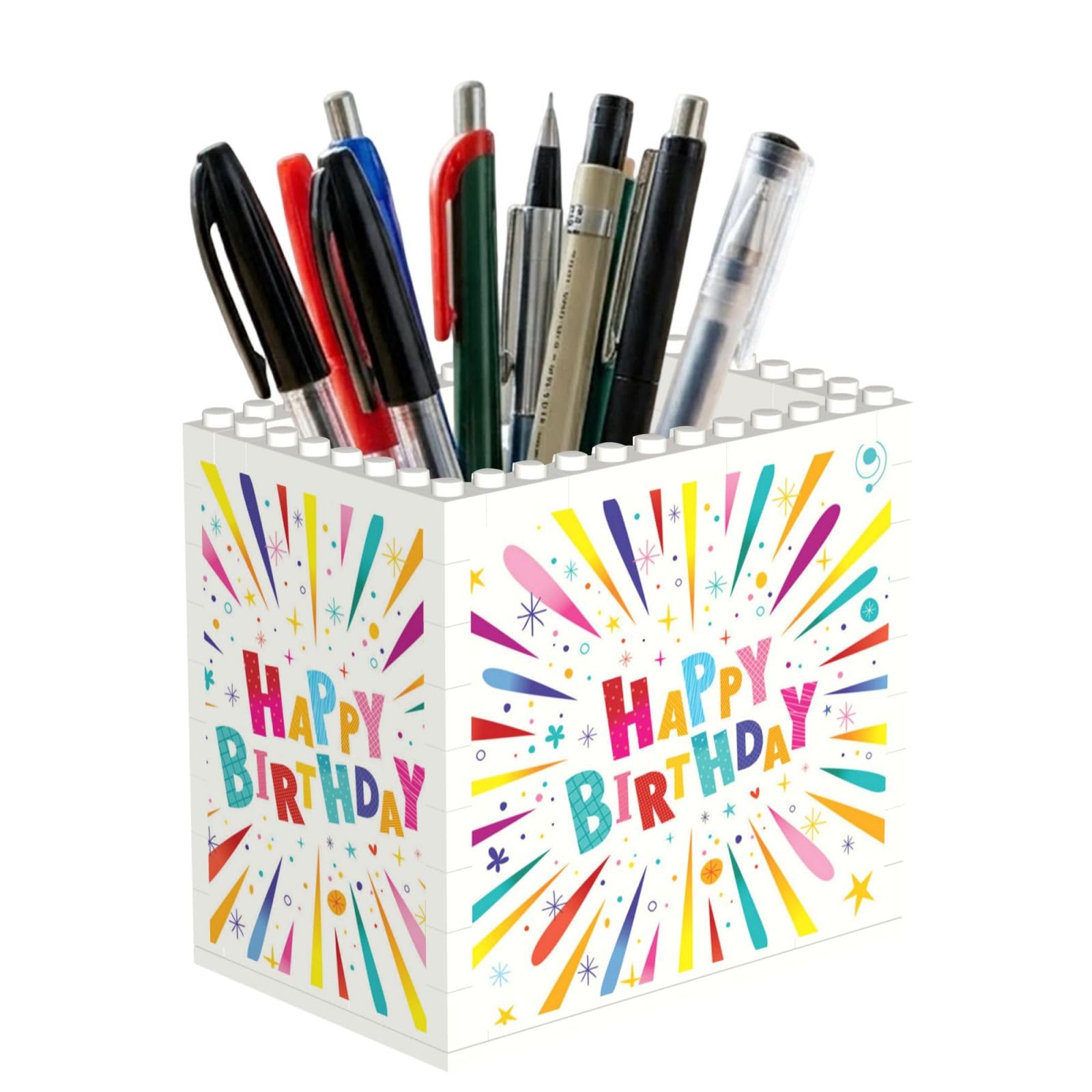 Poadnly Happy Birthday, Pen Pot Pencil Holder for Office Home School, Compact Desk Organiser for Office Stationery