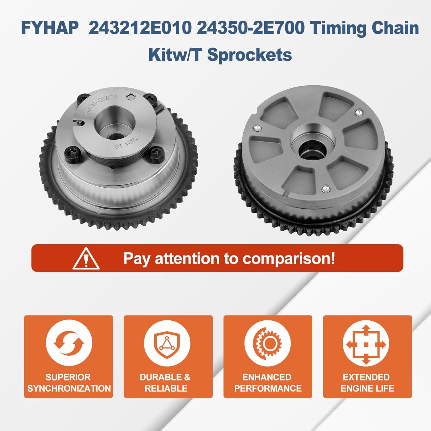 24350-2E700 24321-2E010 Timing Chain Kit with Intake & Exhaust VVT Gear Sprocket Fit for 2017-2021 Hyundai Elantra Kona Veloster 2017-2022 Kia Forte/Forte 5 2.0L