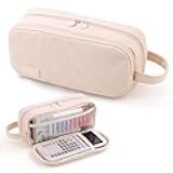 EASTHILL Large Capacity Pencil Case Cute Pencil Pouch with Handle Stationery Pen Bag for Teen Girls-Cream