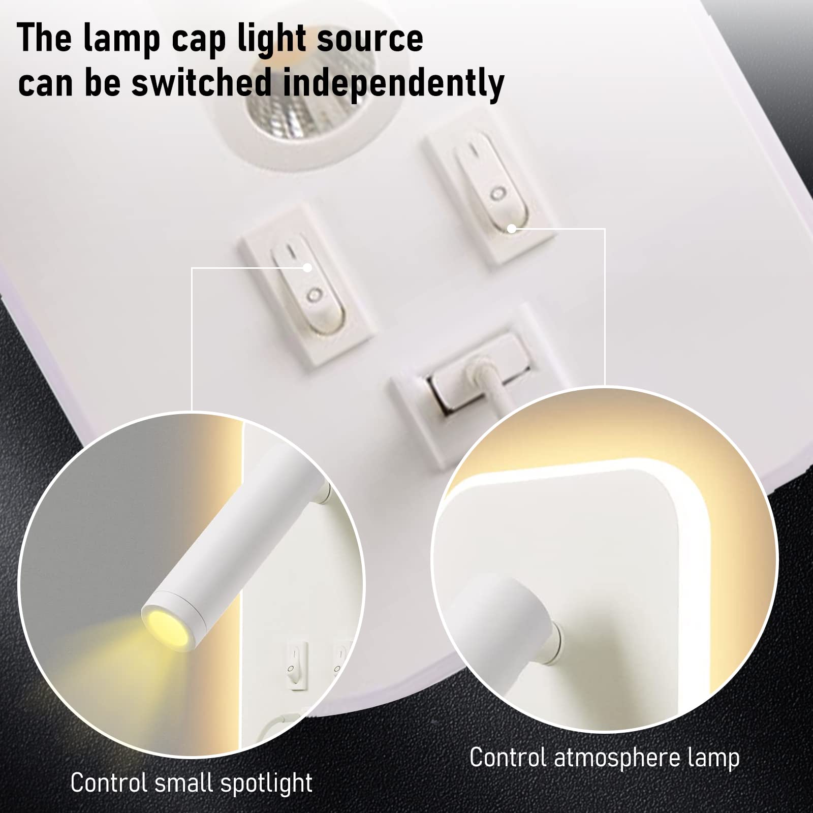 Luz de Lectura Junto a la Cama 2PCS, Luz de Pared LED con Interruptor y Puerto de Carga USB, Foco Giratorio Montado en la Pared de 3W + 9W 3000K, Luces de Pared de la Cama Lámpara de Pared del Pasillo