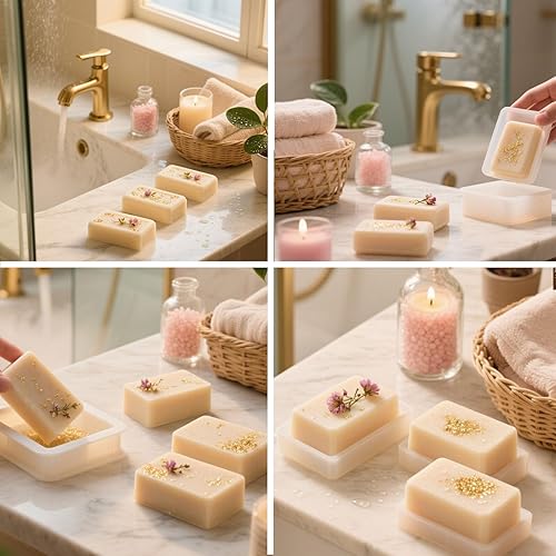 Miniatura 7 de Paquete de 3 moldes, 6 moldes rectangulares de silicona para jabón, incluyendo moldes de jabón de silicona de panal, adecuados para jabones caseros,