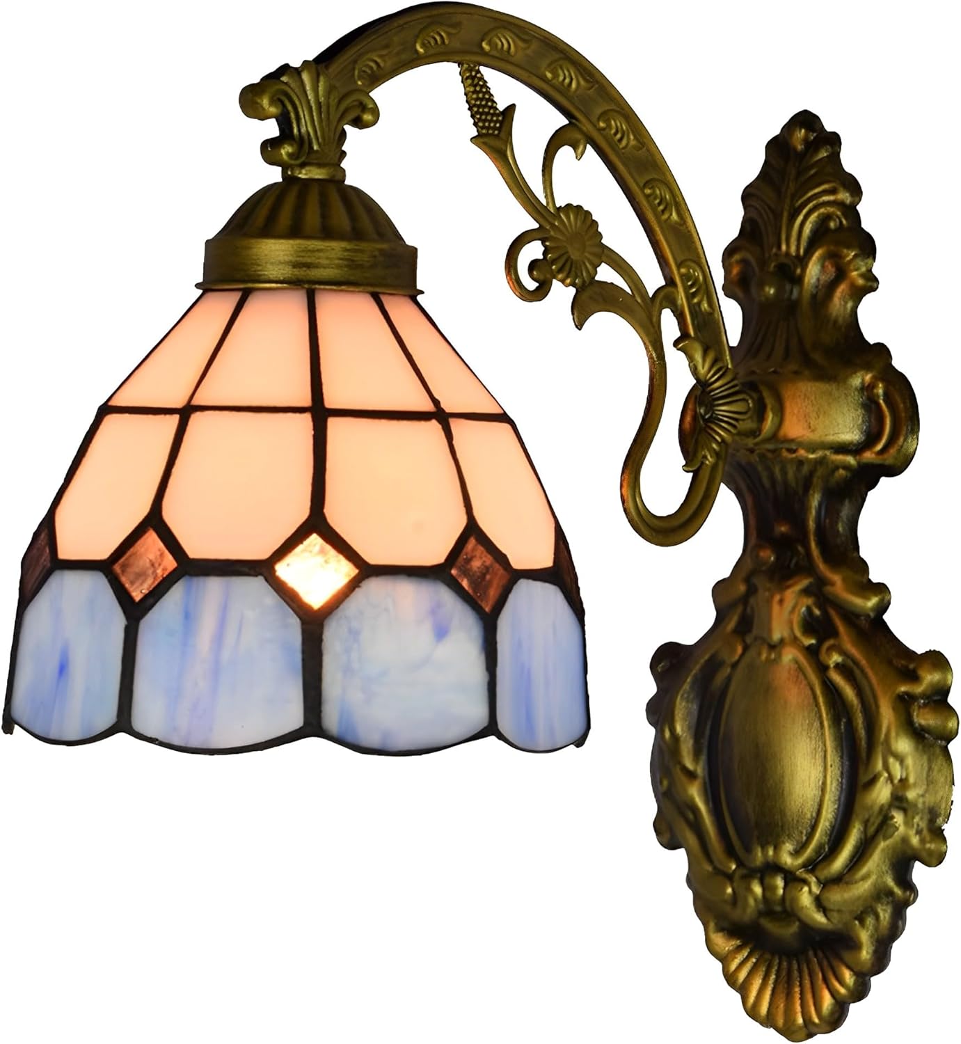 Blue Mediterranean TiffanyStyle Wall Sconces with Stained Glass Shade,Wall Mounted Lighting Fixtures for Living Room Staircase Bedroom