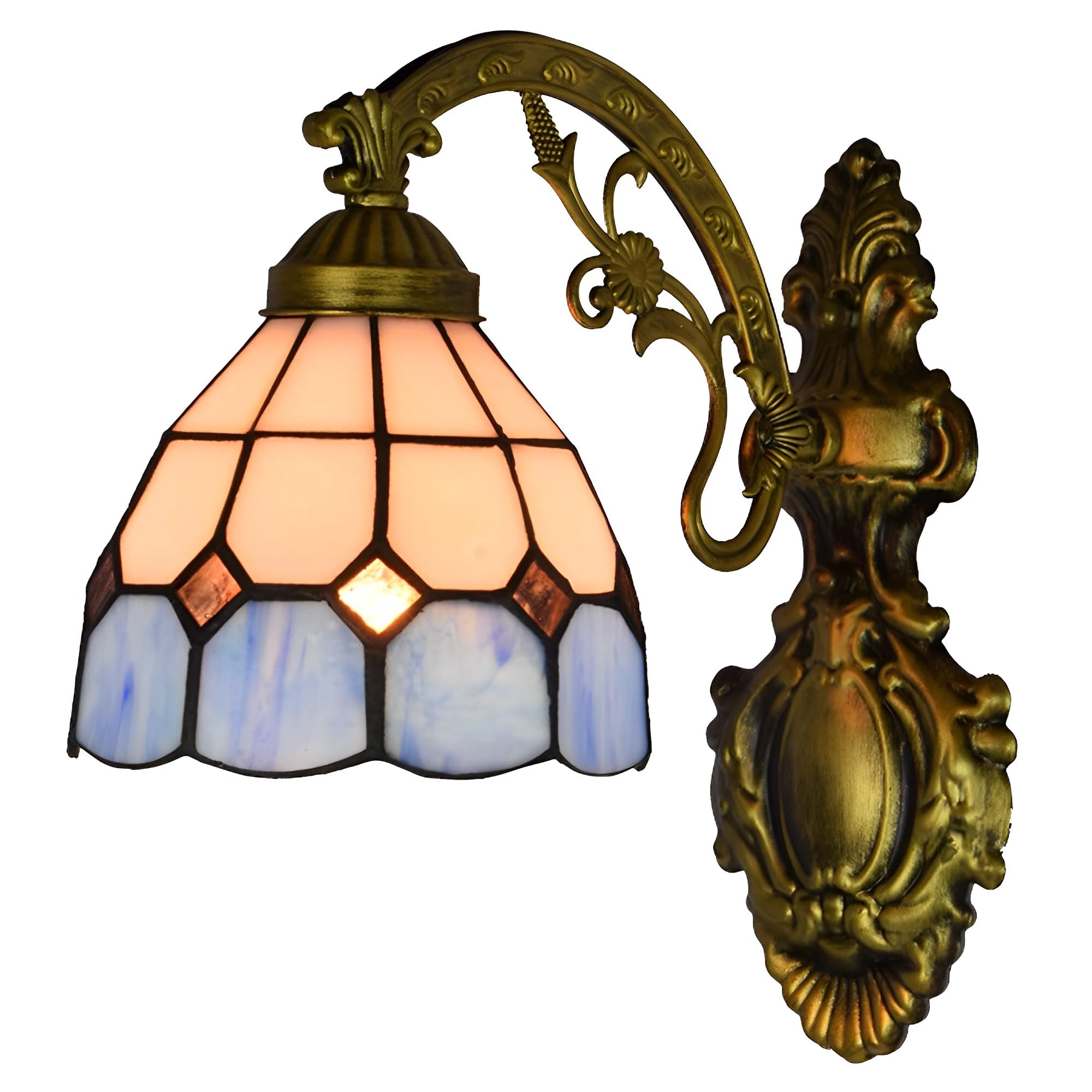 FYZDLAOR Blue Mediterranean TiffanyStyle Wall Sconces with Stained Glass Shade,Wall Mounted Lighting Fixtures for Living Room Staircase Bedroom