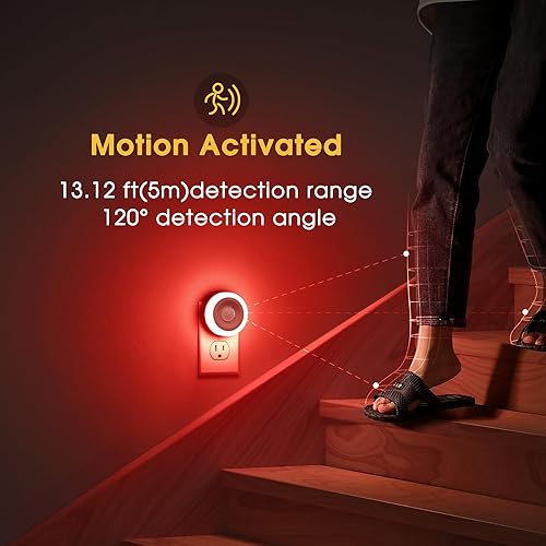 Miniatura 3 de Briignite Luz nocturna roja con sensor de movimiento, paquete de 2, luces nocturnas enchufables a la pared, luz nocturna de activación de movimiento